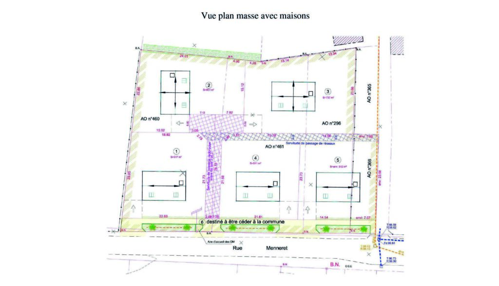 Plan de masse avec suggestion de maisons pour le programme de terrains à bâtir à Tavers.