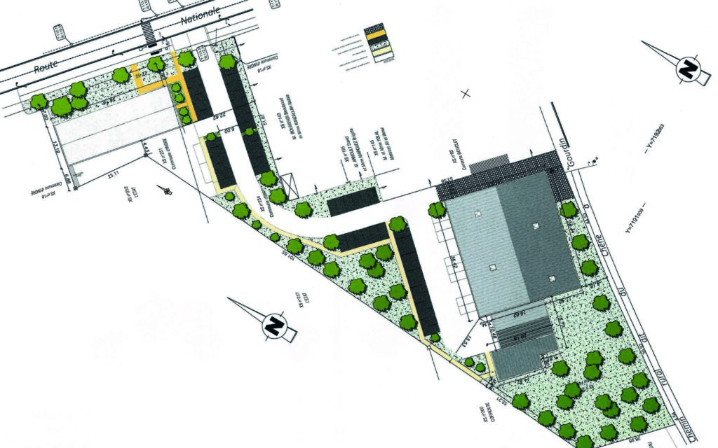 Plan de masse du parc d'activités Les Mardelles à Ingré, montrant l'organisation des locaux tertiaires.