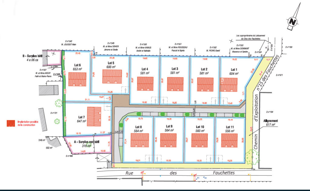 Hypothèse d'implantation de maisons sur les parcelles du programme de terrains à bâtir de Bricy.