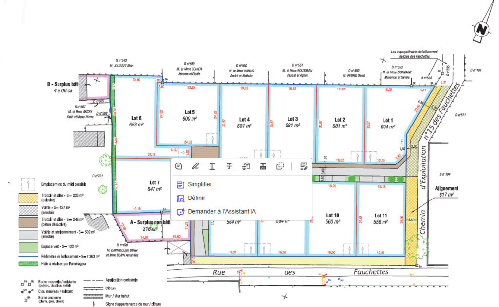 Plan de composition du lotissement de 11 terrains à bâtir à Bricy.