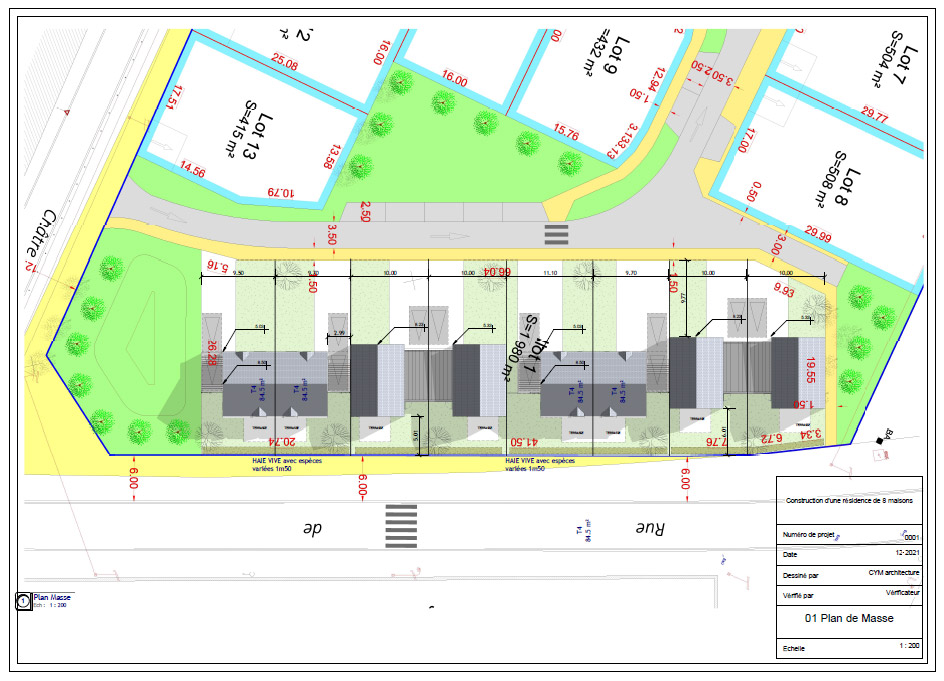 Plan de masse de la résidence de 8 maisons neuves à Huisseau-sur-Mauves.